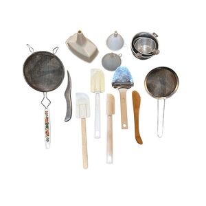 Vintage Lot 14 Pieces MCM Kitchen Utensil Set April Strainer Measuring Funnel
